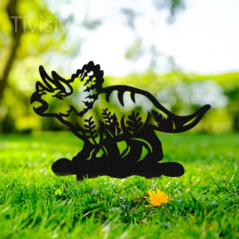 Garden Decor Art - Metal Triceratops Silhouettes Lawn Ornaments, Festival Decorations